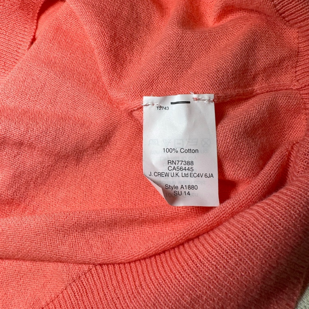 J. Crew Lightweight V-Neck 100% Cotton Sweater in Coral - Picture 3 of 4